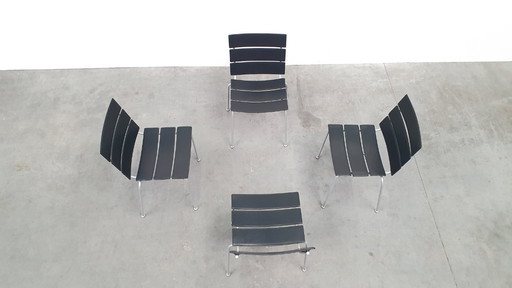 4x Giancarlo Vegni Fasem Italia Stripe Zadelleer Vintage Stoelen Design