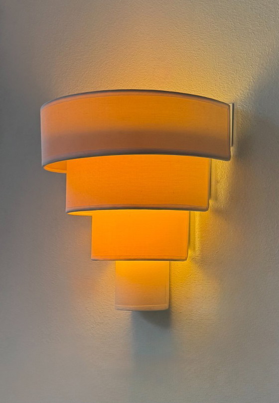 Image 1 of Paire d'appliques vintage, tissu beige, Arlus France 1980