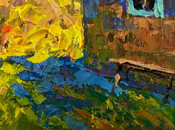 Image 1 of Original Oil Painting Summer Village Landscape The sun in the field