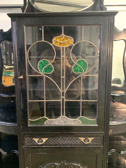 Large display cabinet in blackened wood, late 19th/early 20th century
