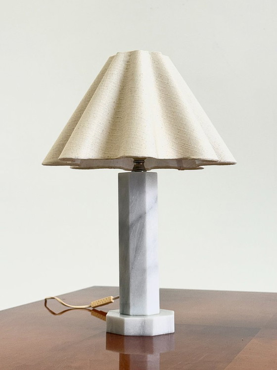 Vintage Marmeren Tafellamp Met Linnen Kap – Tafellampen, Marble (photo 3 of 10)