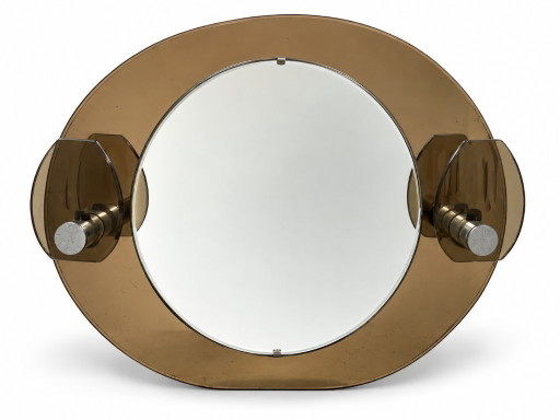 Ovaler Spiegel aus Rauchplexiglas und Metall