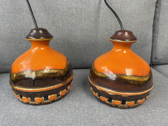Image 1 of Set di 2 lampade a sospensione PAN Fat Lava Orange