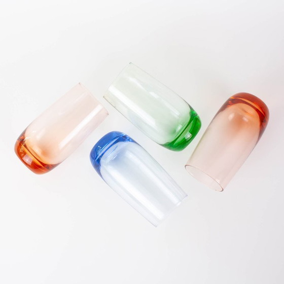 Image 1 of Set of 4 Italian Colorful Glasses, 1980s