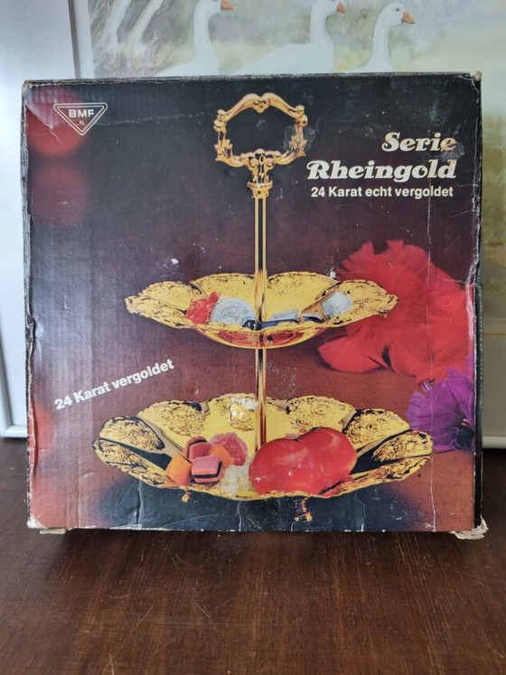 Vintage 24k Vergulde Etagère Nieuw met Originele Verpakking – BMF Rheingold West-Germany – Hollywood Regency (photo 15 of 15)
