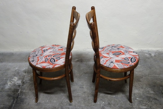 Pair of vintage Baumann bistro chairs, Dining chairs, Wood, Textile, Brown (photo 4 of 10)