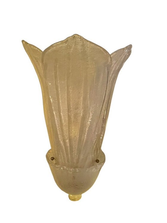 Image 1 of Paire d'appliques murales Barovier & Toso en verre de Murano doré, taille XXL, Italie, 1980
