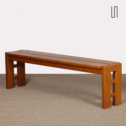 Vintage Solid Elm Bench Published By Maison Regain, 1980
