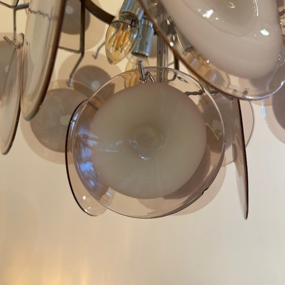 Image 1 of Pendant lamp with purple Murano glass discs, designed by Vistosi