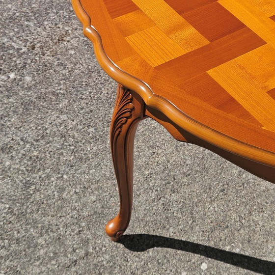 Image 1 of French Vintage Marqueterie Dining Table-Extendable Cherrywood Table-Style Louis XV-80s