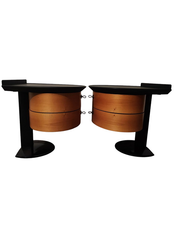Image 1 of Pair of Postmodern Italian Nightstands by EmmeBi – 360° Rotating Drawers – 1980s