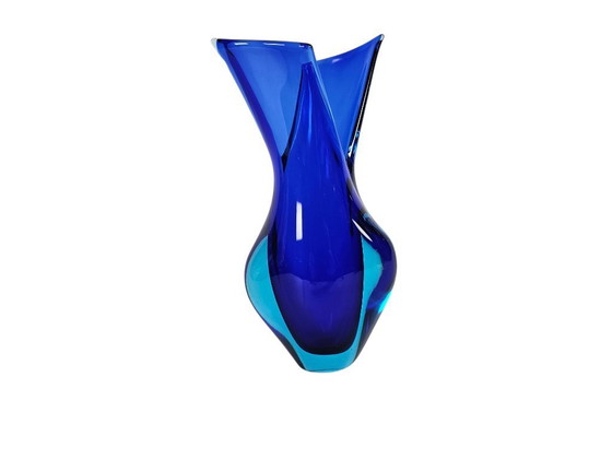 Image 1 of Murano – Flavio Poli – Vase „Knospe“ – Aquamarin und Kobaltblau – Italien – 1960er Jahre