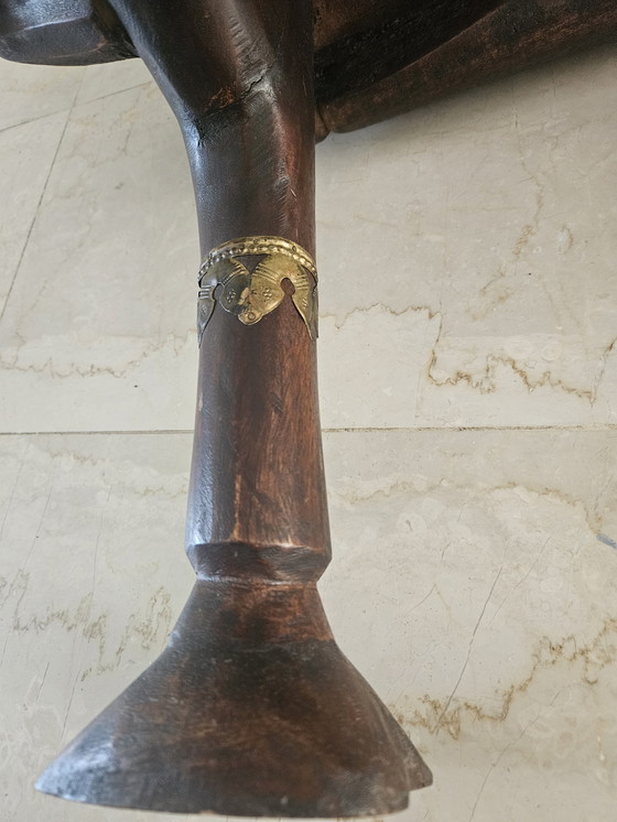 Image 1 of Carved Wood And Brass Bench