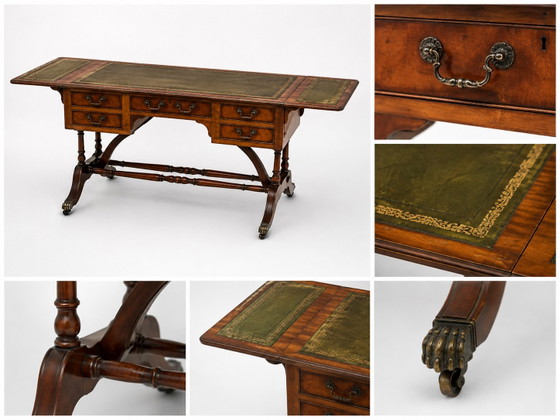 Double-Sided English Mahogany Desk with Extensions – Wood, Leather (photo 10 of 11)