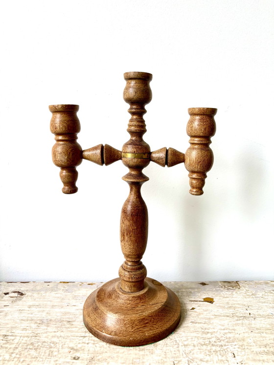 Portacandele Scandinavo Vintage in Legno, Svezia 1960 – Vintage Scandinavië, Wood, Brass (photo 2 of 8)