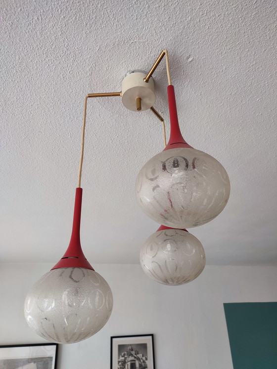 Image 1 of Lampe vintage 3 ampoules en verre cascade Space Age rouge