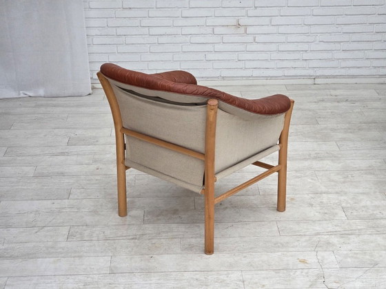 1970s, Swedish design by Gunnar Kentemo, armchair model G7 Pedro, leather., Wood, Brown, Mid Century Modern (photo 15 of 15)