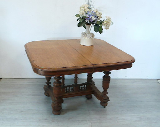 Table à manger extensible antique en chêne naturel vers 1840 dans le style maison de campagne