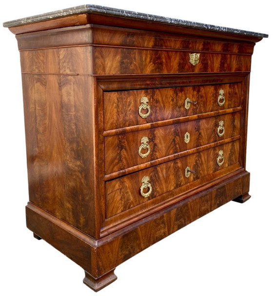 Image 1 of Louis Philippe 19th century secretary commode in walnut and burr walnut with a black marble top veined with white