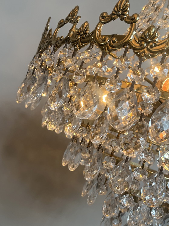 Image 1 of Xl chandelier crystal pendants bronze frame vintage