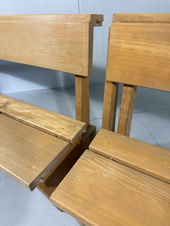 Image 1 of XL Modernist solid beech wood bench 1960s