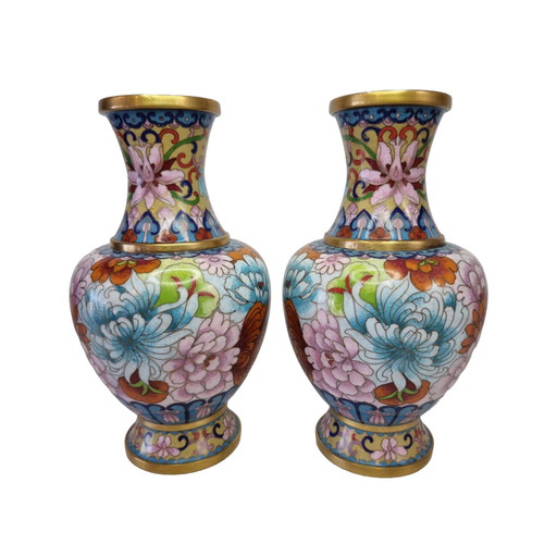 Vintage set of Cloisonné vases