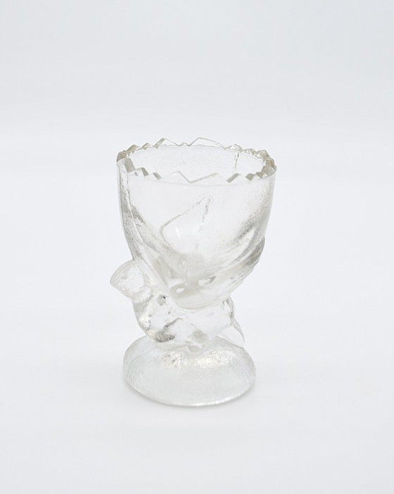Image 1 of Vintage 90s Molded & Frosted Glass Chicken Egg Cups – Set of 4 