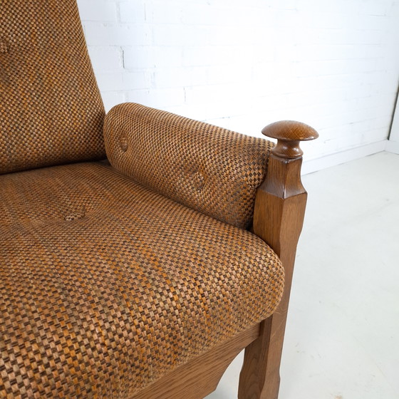 Image 1 of Vintage fauteuil brutalist Deens design hout stof jaren 70