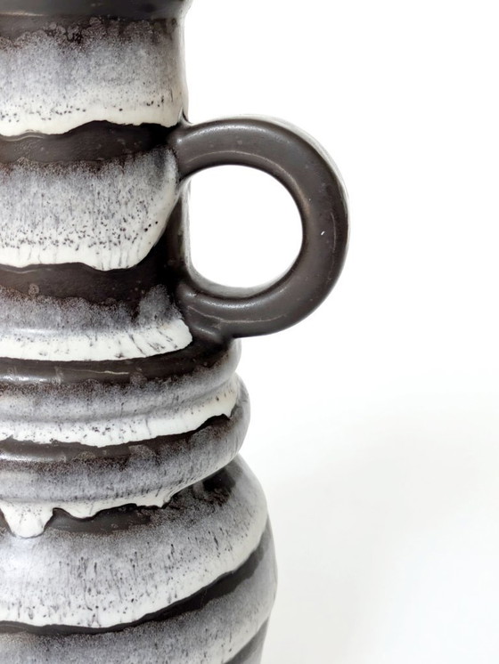 Image 1 of 1960 Scheurich Keramische Pitcher Vaas | Zwart en Wit | West Duits Aardewerk