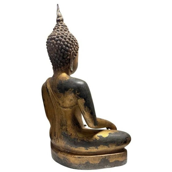Antigua estatua de Buda tailandés de bronce con restos de dorado – lote 412 – Esculturas, Bronze (photo 4 of 10)
