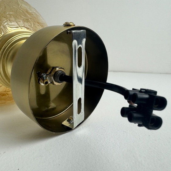 PAIR OF VINTAGE AMBER GLASS WALL LIGHTS – Metal (photo 4 of 8)