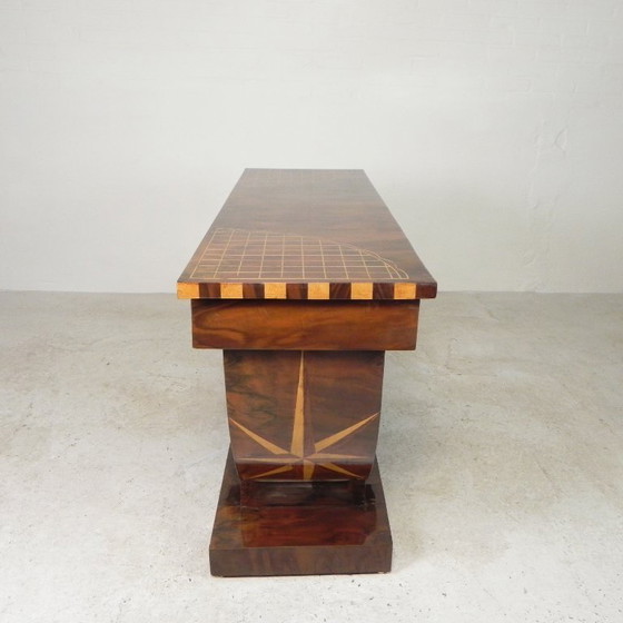 Image 1 of Art Deco style console table with different types of inlaid wood