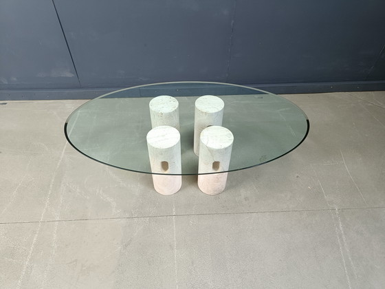 Image 1 of Table basse vintage en travertin et verre, 1970