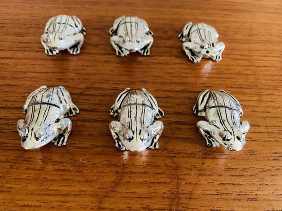 Image 1 of Verzilverde messensteunen in kikkerstijl, set van 6