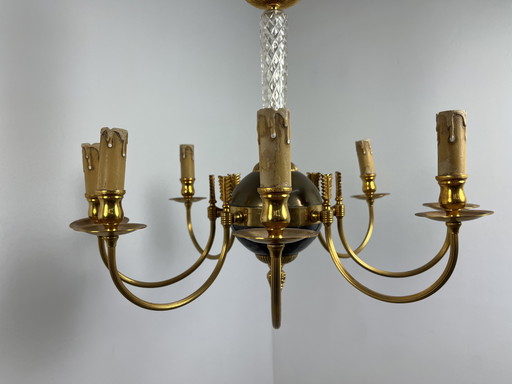 Lámpara de araña francesa vintage chapada en oro de los años 40 y 50