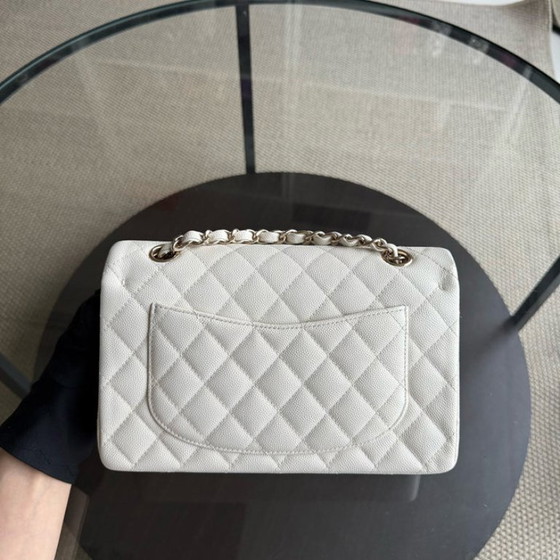 Image 1 of Chanel Classic Flap Small - Caviar 23CM Quilted White Light Gold Hardware Microchip