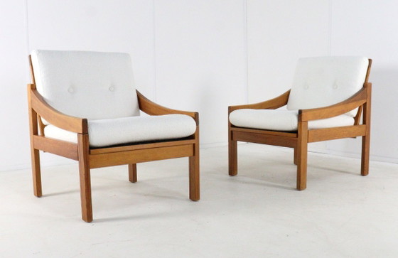 Image 1 of Ensemble de 2 fauteuils vintage en pin/hêtre « Gassel », récemment retapissés.