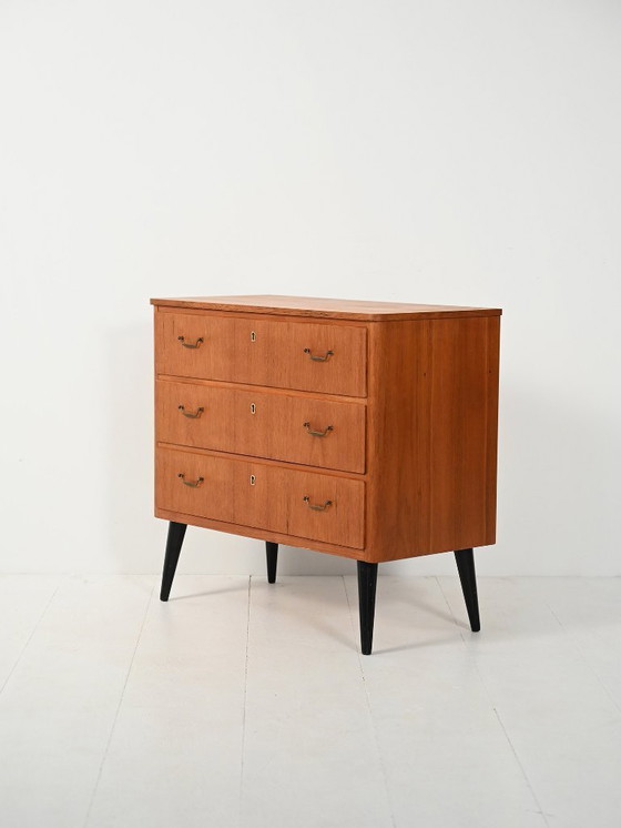 Image 1 of Scandinavian teak chest of drawers with black legs