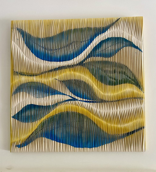 Tableau sculpture art textiles Ref : feuille