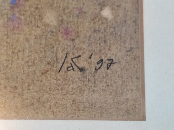 Image 1 of Acquerello vintage firmato di campagna francese | Sentiero rurale e alberi spogli | JK, 1997