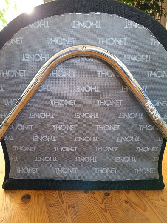 2 einzigartige Thonet Stühle, Esszimmerstühle, Stoff, Chrom, Schwarz (Foto 4 von 9)