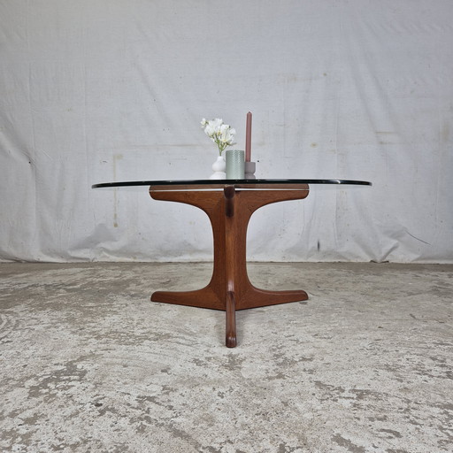 Table basse ronde vintage des années 1960 en teck avec verre, danoise