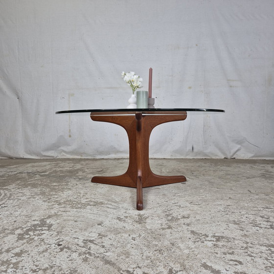 Image 1 of Vintage 1960s round coffee table teak with glass, Danish
