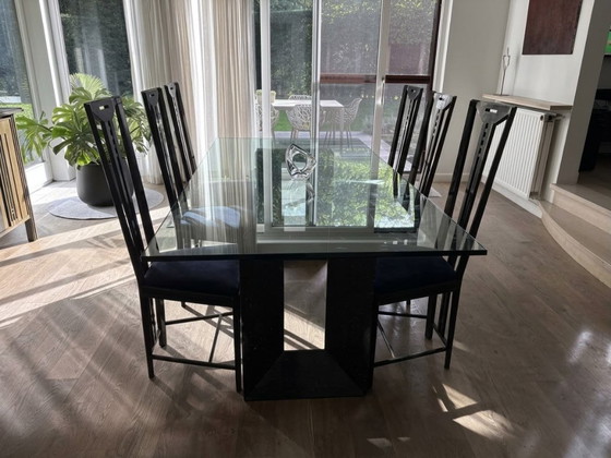 Table en Verre avec Base en Granit + 6 Chaises de Salle à Manger Giorgetti – Salles à manger complètes, Glass (photo 2 of 5)