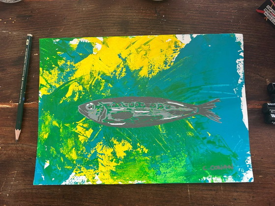 Acrylic fish 30 x 21 cm – Liquitex, Wall decoration, Paper (photo 2 of 8)