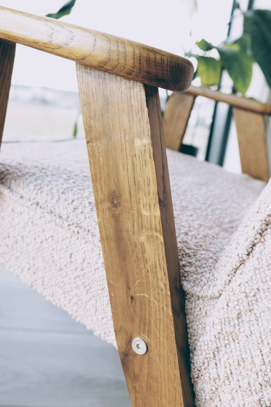 Image 1 of Fauteuil moderne rustique Chêne bois poudré rose bouclé 