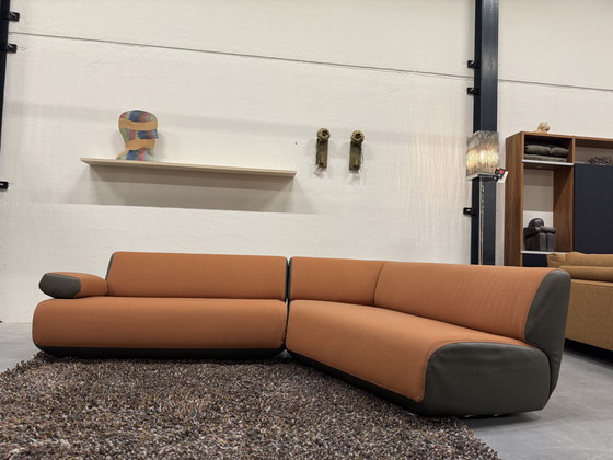 Image 1 of Leolux Guadalupe Corner Sofa with Hocker Tiempo fabric Green leather