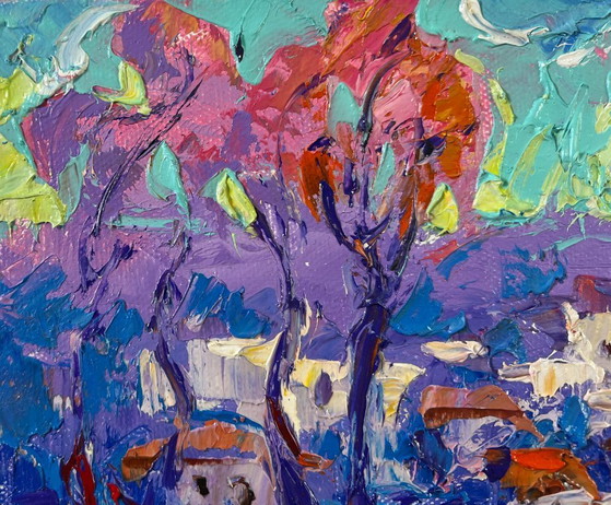 Image 1 of Original Oil Painting Summer Houses Landscape Morning in the village