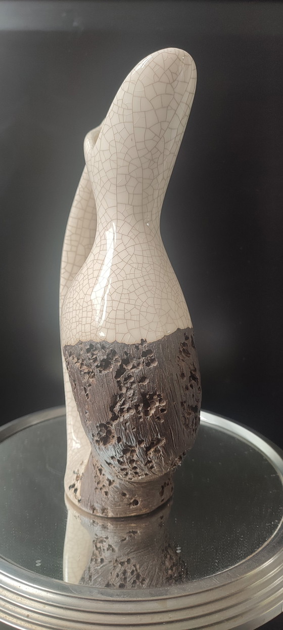 Image 1 of Freeform Raku and Worm-eaten Wood Pitcher Vase (1960/70)
