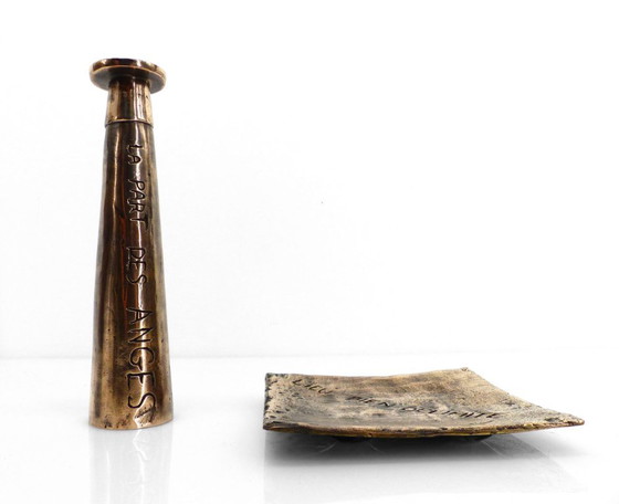 Image 1 of Brutalist bronze ashtray and candleholder set, France, circa 1980